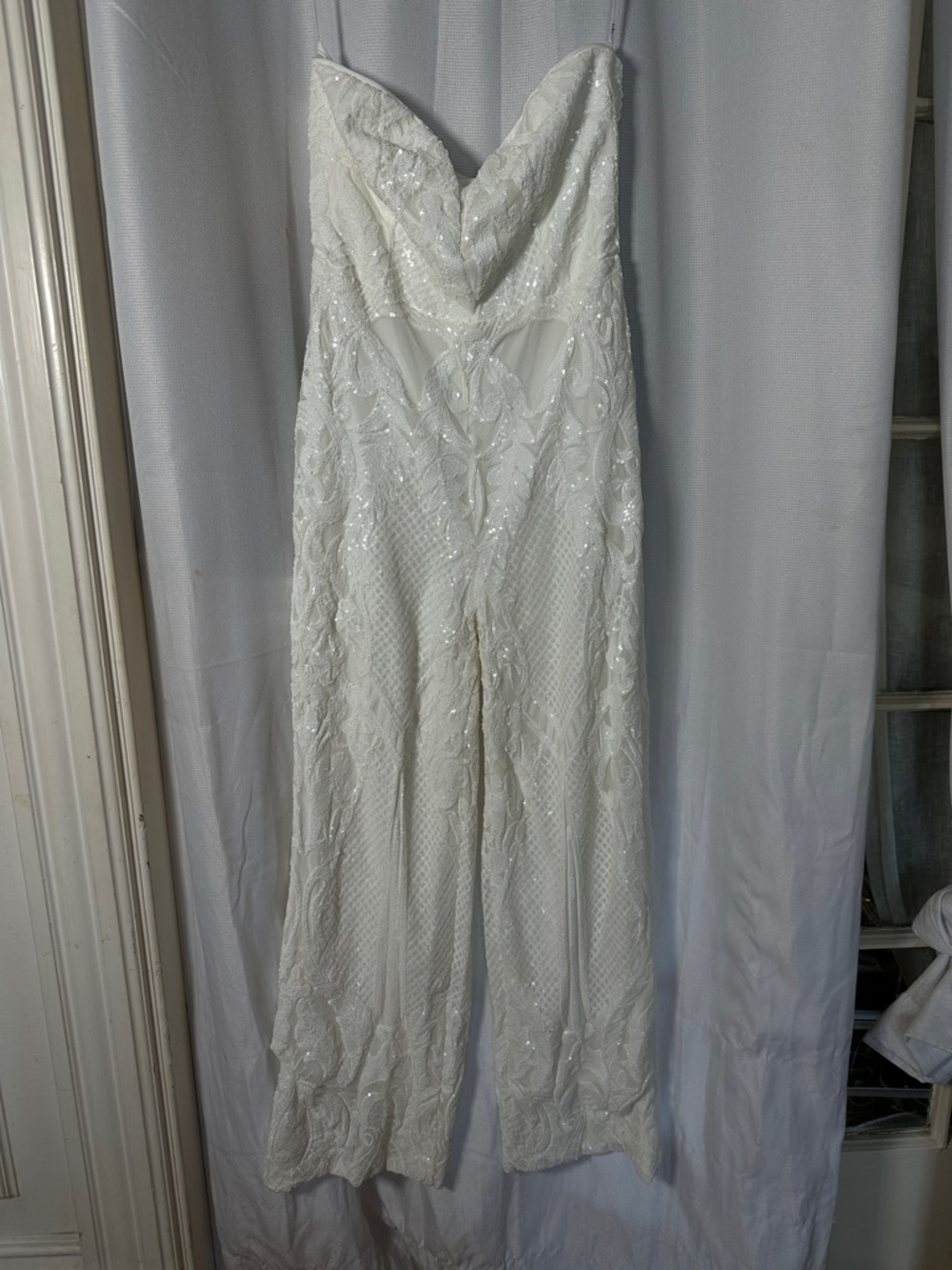 Lulu's Ivory Sequin Strapless Jumpsuit Bridal Party Bachelorette Sweetheart S L